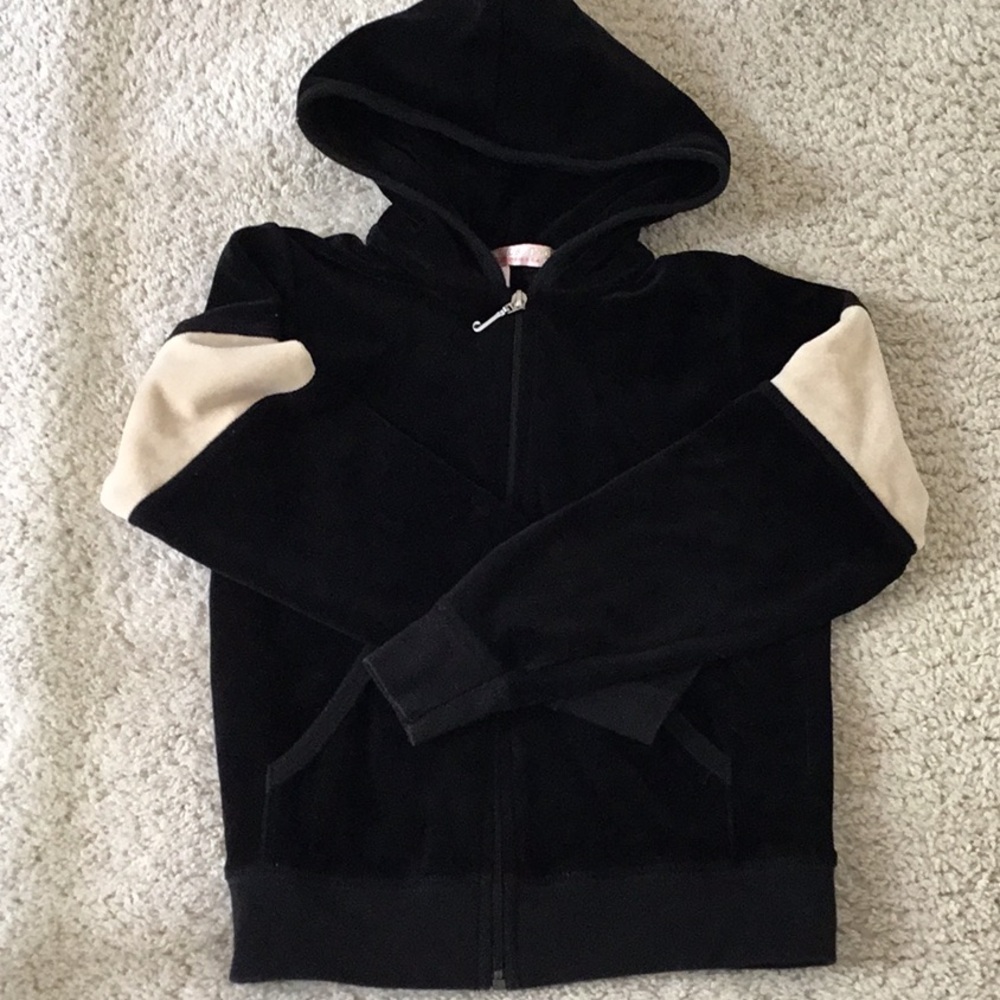 Juicy Couture Girls Black Velour  Hoody Heart Patch 8y  Y2K Baby Tee